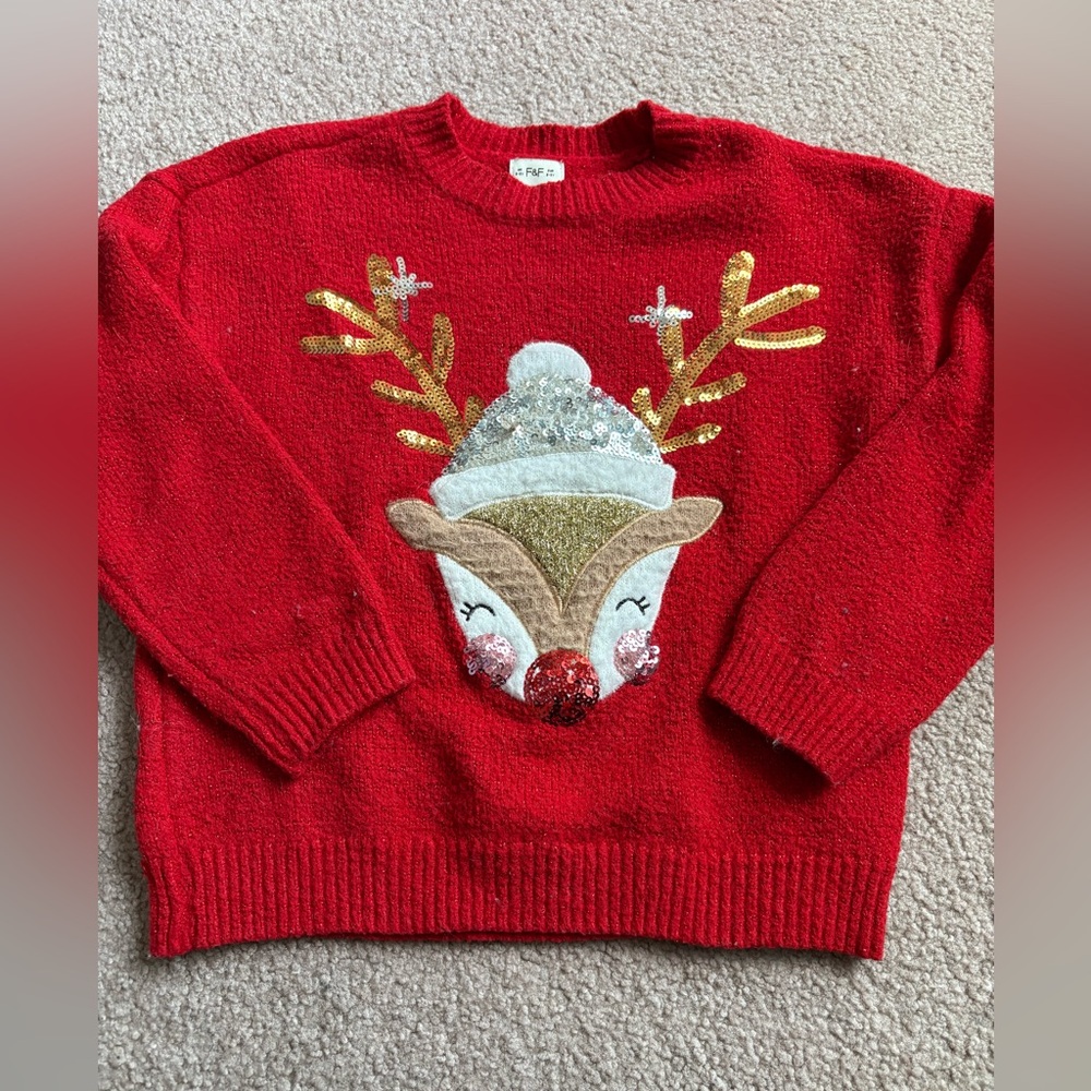 F&F Vibrant Red Reindeer Sweater